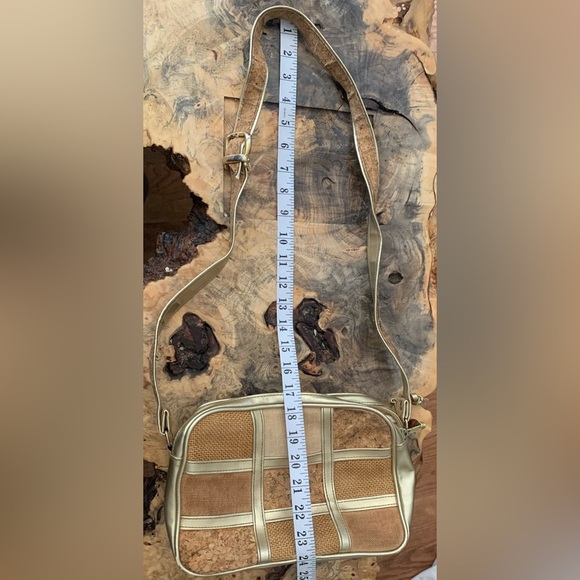 Vintage Gold & Cork Woven Straw Handbag - Unique Retro Style Purse - Picture 5 of 8